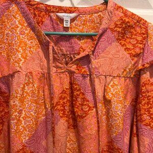 Time and Tru Woman 3XL Paisley Print Long Sleeve Ruffle Top Blouse‎